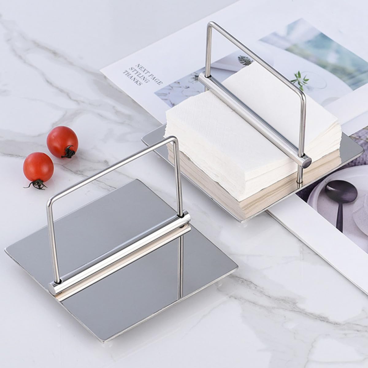 BESTOYARD Servilletero Superficie Atractiva y Moderna Hogar de Acero Inoxidable Plata que Previene Deslizamientos, Adecuado para Mesa de Postres en Fiestas