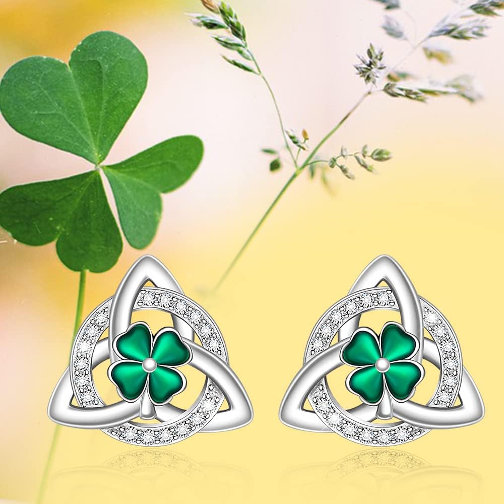 Shamrock Earrings Stud St Patricks Day Earrings for Women Sterling Silver Four Leaf Clover Celtic Good Lucky Irish Gifts - Image 7