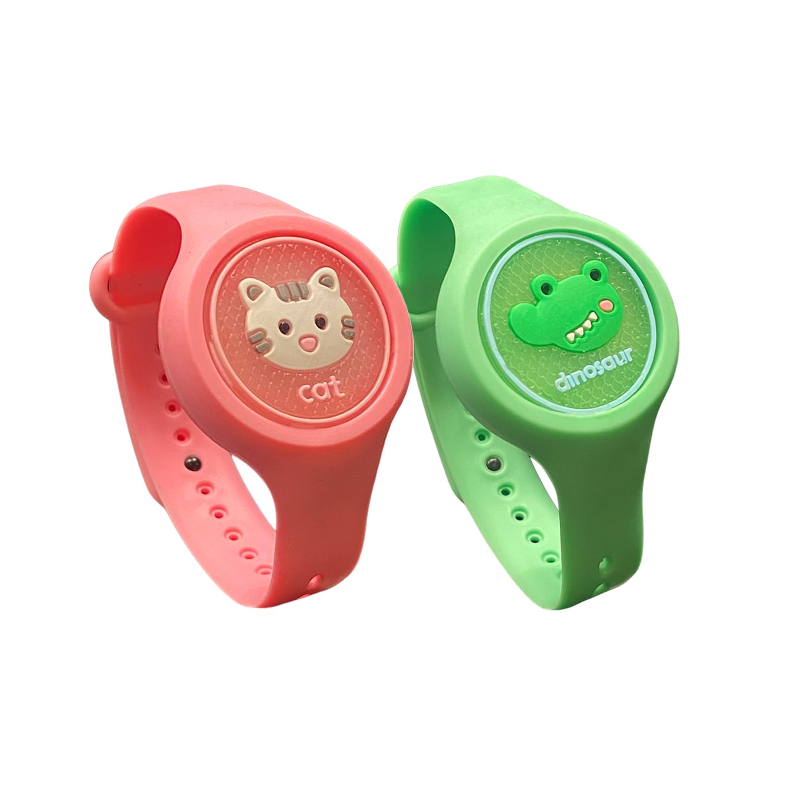SO GOODS braccialetto antizanzare bambini (confezione da 2), antizanzare bambini con animali, 2 diversi animali, naturale, realizzato con citronella (Gatto & Dino)