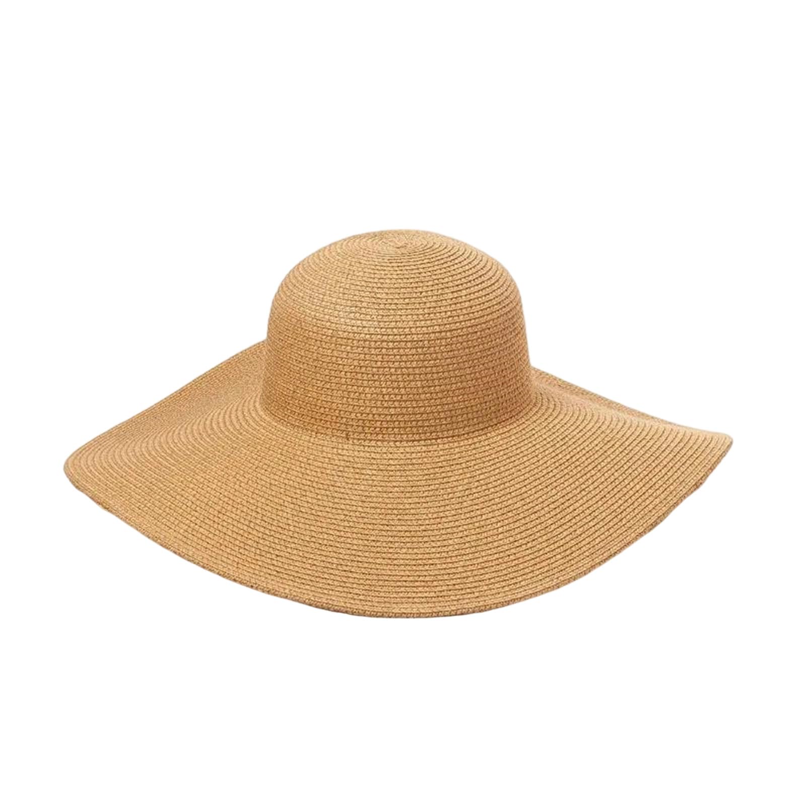 EYRMQWJPC Wide Brim Sun Hat, Women's Straw Sun Hat Wide Brim 11-14cm Protection Multicolor Beach Travel Summer(Khaki,Brim 14cm)