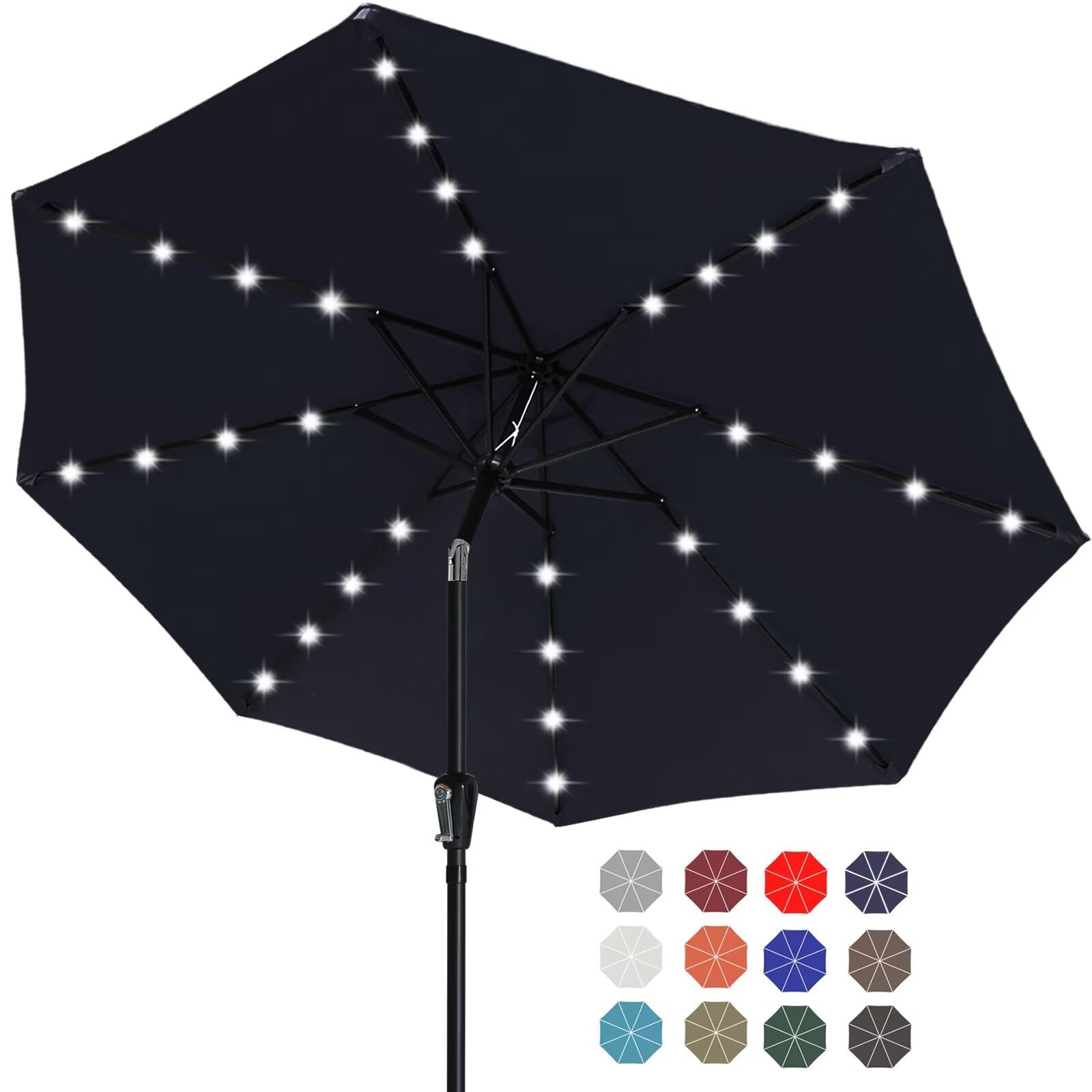 ABCCANOPY Durable Solar Led Patio Umbrellas with 32LED Lights 9FT (Deep Blue)