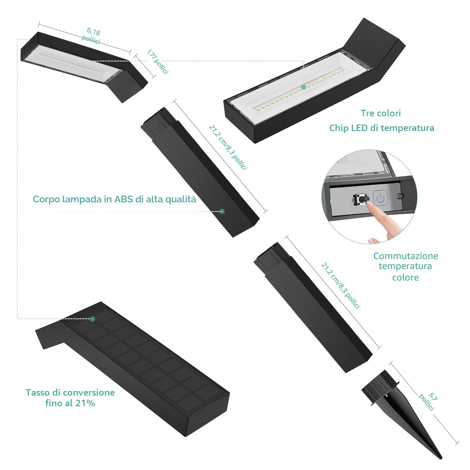 AGOTD Lampada solare per esterni da giardino, 4 pezzi di lampade solari con 3 modalità di illuminazione, illuminazione dei sentieri, IP55, impermeabile, lampada solare da giardino per giardino, ponte,