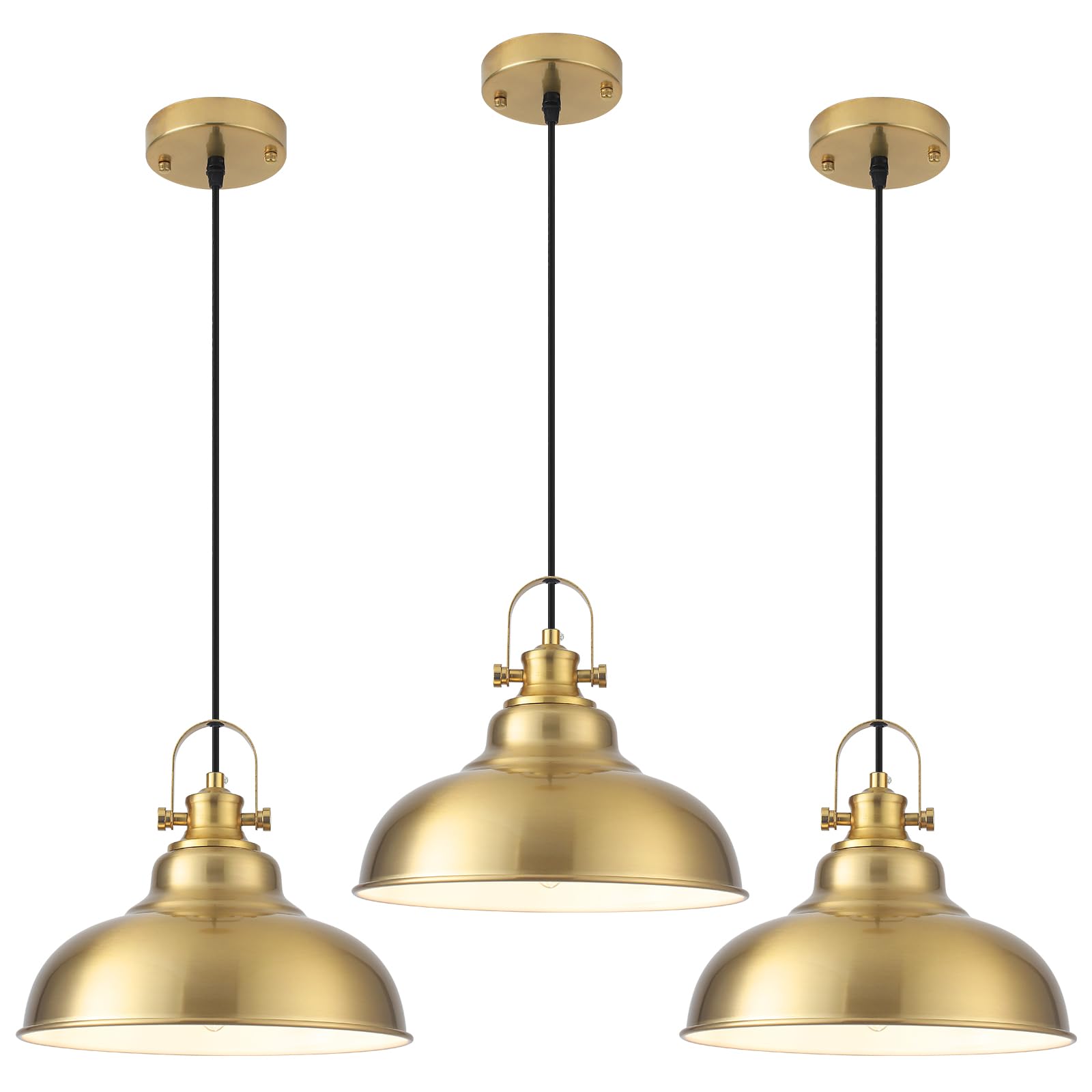 GUIHUALOVE Gold Dome Pendant Light, Gold Pendant Light Kitchen Island 3 Pack, 11.41 Inch Farmhouse Pendant Lights, Hanging Light Fixture for Kitchen