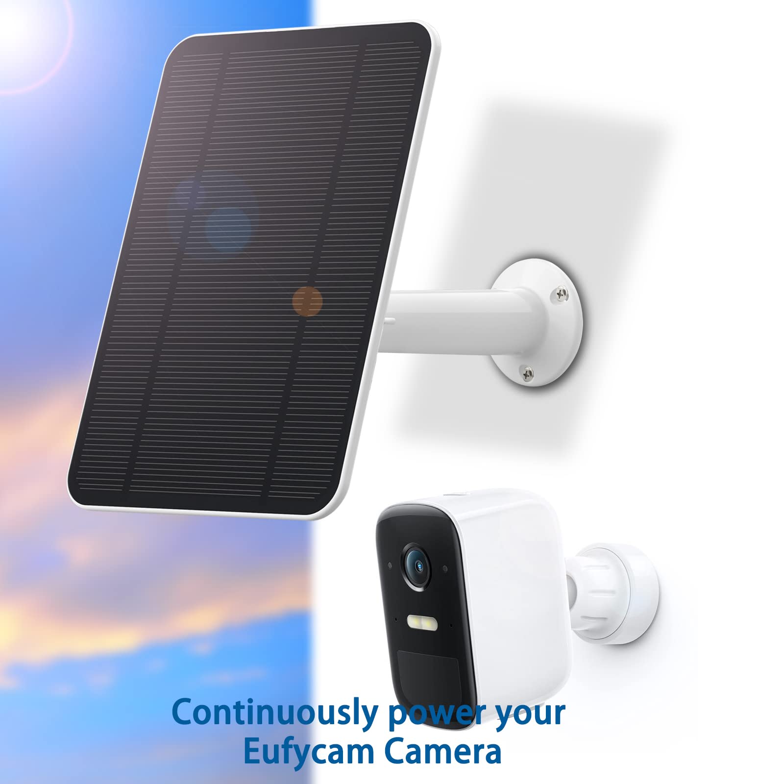 Panneau solaire 4 W compatible avec Eufycam 2/2 Pro/2C/2C Pro/E/E20/E40, comprend un support mural sécurisé, IP65 résistant aux intempéries, câble d'alimentation de 4 m