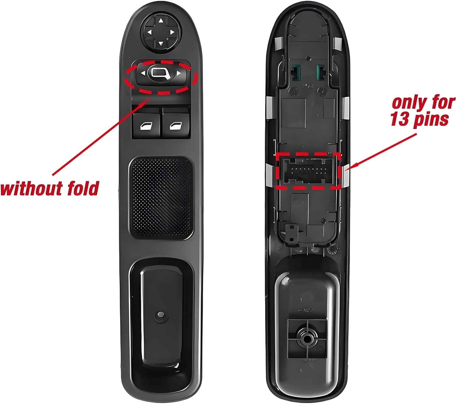 Door Drive Side Master Power Window Control Switch Compatible with Peugeot 207 Citroen C3 Picasso 2006-2014,2 with & Without Fold(13pins Without fold)