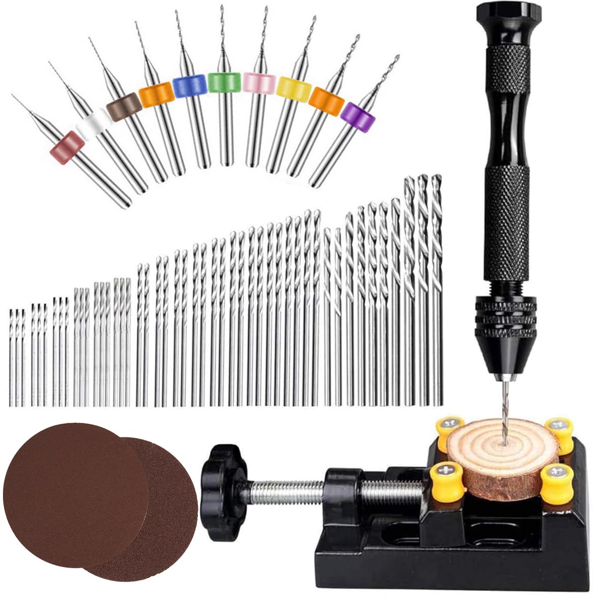 Serplex® 62CS Pin Vise Hand Drill Set, 48-Piece Micro Twist Drill Bits (0.3-3.0mm) & 10 PCB Bits, Micro Twist Manual Rotary Hobby Drill Tools with Clamp for Jewelry Making, Craft Carving, Woodworking