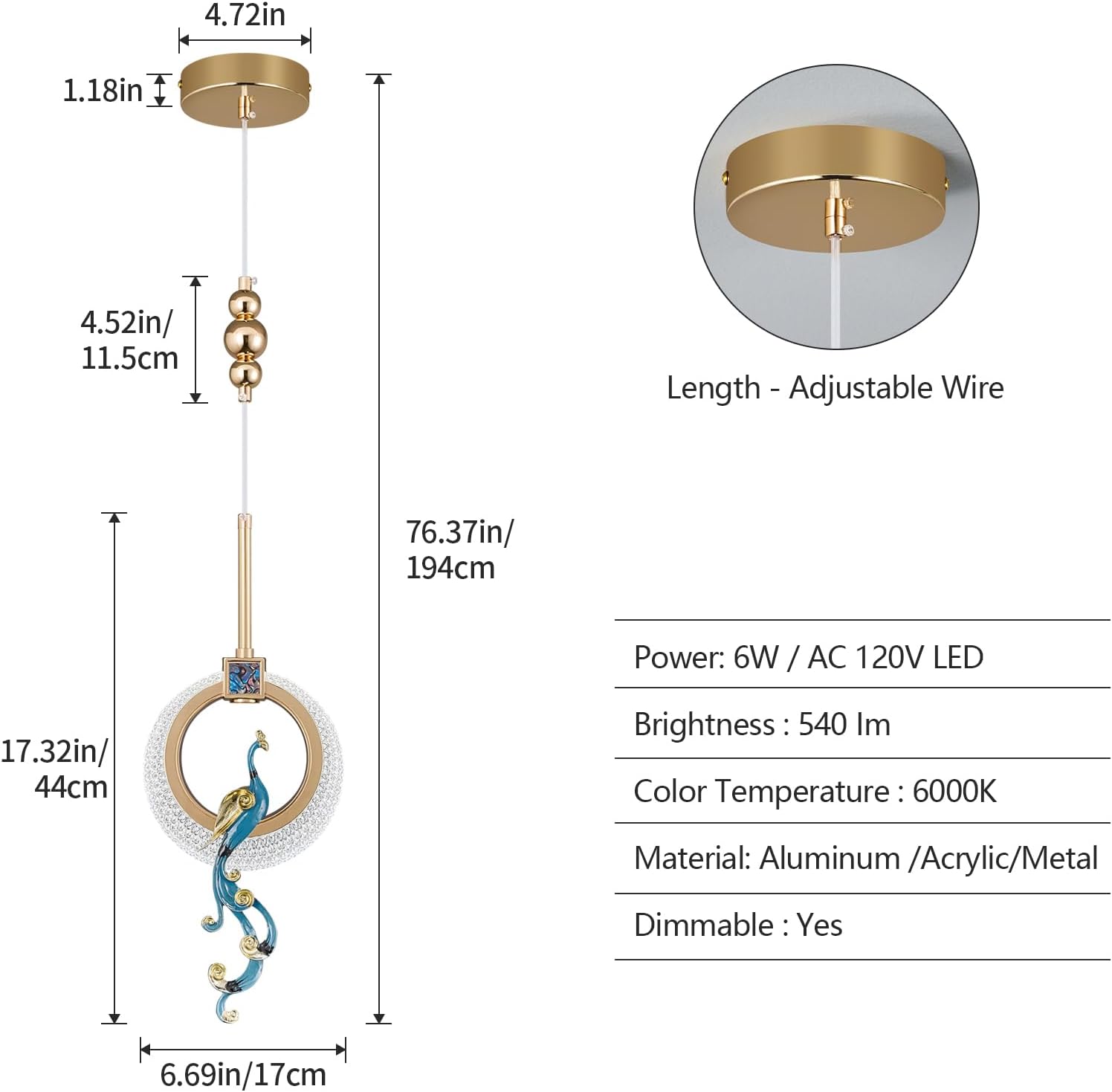 Modern Gold Pendant Light Acrylic Chandelier Dining Room Light Fixture Adjustable Hanging Ceiling Light Fixture for Kitchen Island Dining Room Living Room