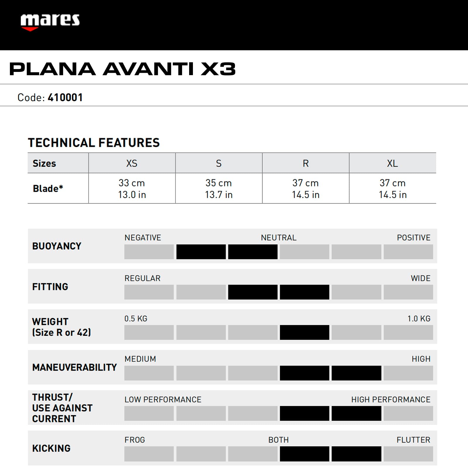 Mares Fins Plana avanti X3 - Pinne Unisex Adulto