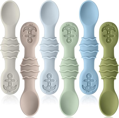 Qkie Cucharas de silicona para bebé, utensilios para bebés y niños pequeños, auto alimentación, masticable, primera etapa de destete LED para bebés