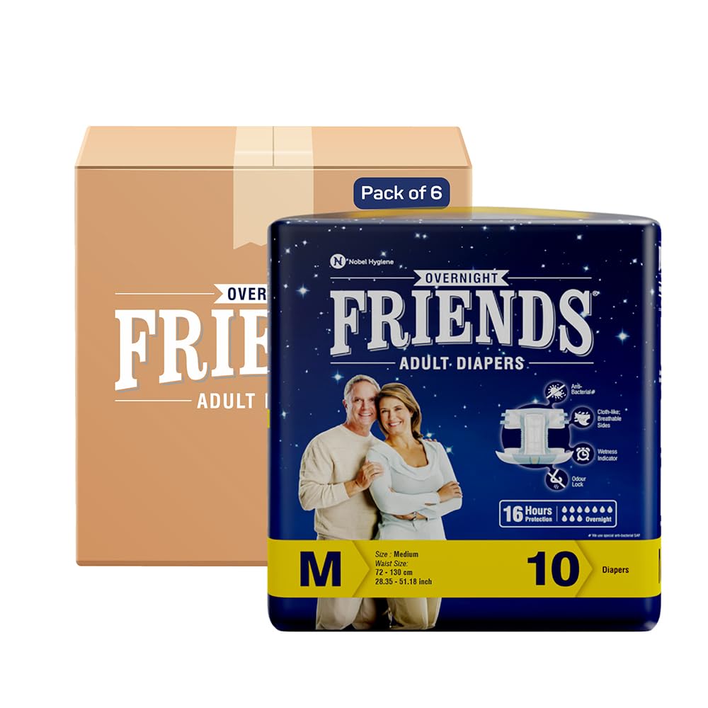 Friends Overnight Adult Diapers Tape Style - 60 Count (Medium) with odour lock and Anti-Bacterial Absorbent Core- Waist Size 28.35-51.18 Inch; 72-130 Cm (B07T7W5HFW) Amazon Price History, Amazon Price Tracker