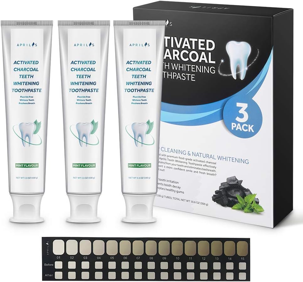 Aprilis Charcoal Teeth Whitening Toothpaste Set, Natural Teeth Whitening with Mint Flavor, Fluoride & Peroxide Free