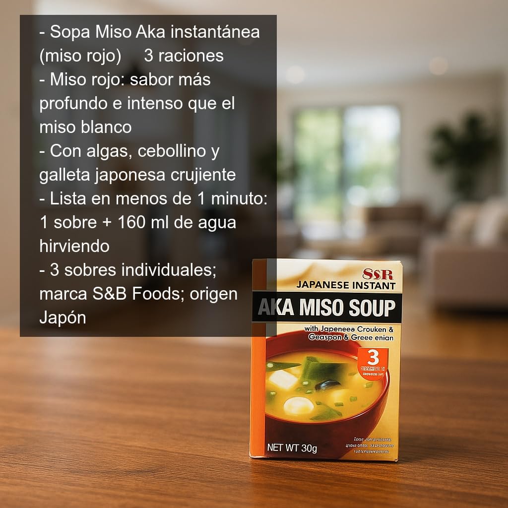 Sopa Miso Aka Instantánea Japonesa 3 Raciones en Sobres Individuales Caldo Umami con Algas y Cebollino Lista en 1 Minuto Ideal Entrante Cena Rápida Cocina Asiática