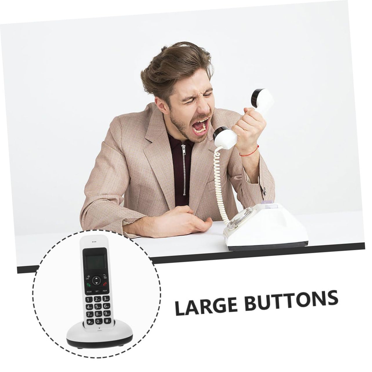 SHINEOFI Telefono Cordless Domestico Tasti Grandi, Display Chiaro e Funzione Espandibile, per Anziani e Ipovedenti, Casa e Ufficio, Bianco