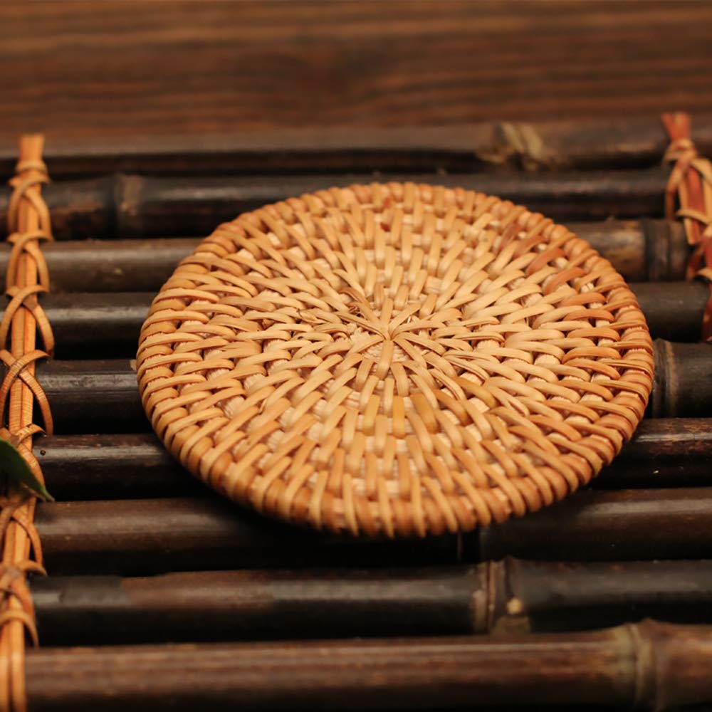 Sottobicchieri In Rattan Intrecciato A Mano – Set Da 6 Con Supporto, 10,2 Cm, Naturali Ed Ecologici Per Sala Da Pranzo - 5