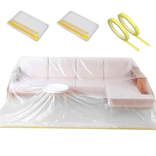 2 Pack 146" Extra Large L-Shape Plastic Couch Cover for