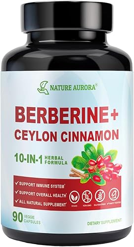 Miniatura 1 de Suplemento de berberina con canela de Ceilán y picolinato de cromo, 10 en 1 berberina 1000 mg por porción, berberina 5X para metabolismo, corazón e