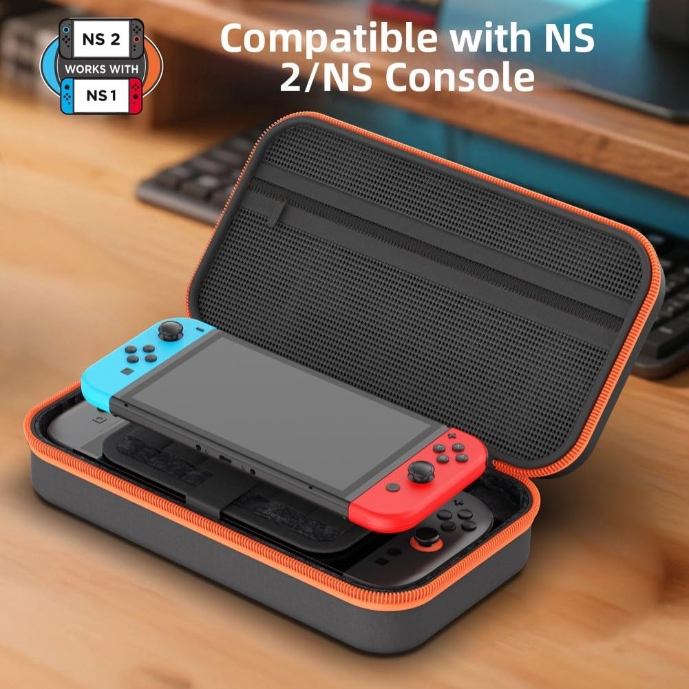 Custodia da viaggio per Nintendo Switch 2 con power bank da 10000 mAh, guscio rigido in EVA con porta di ricarica, contiene 12 carte da gioco, archiviazione portatile per gaming on go, nera