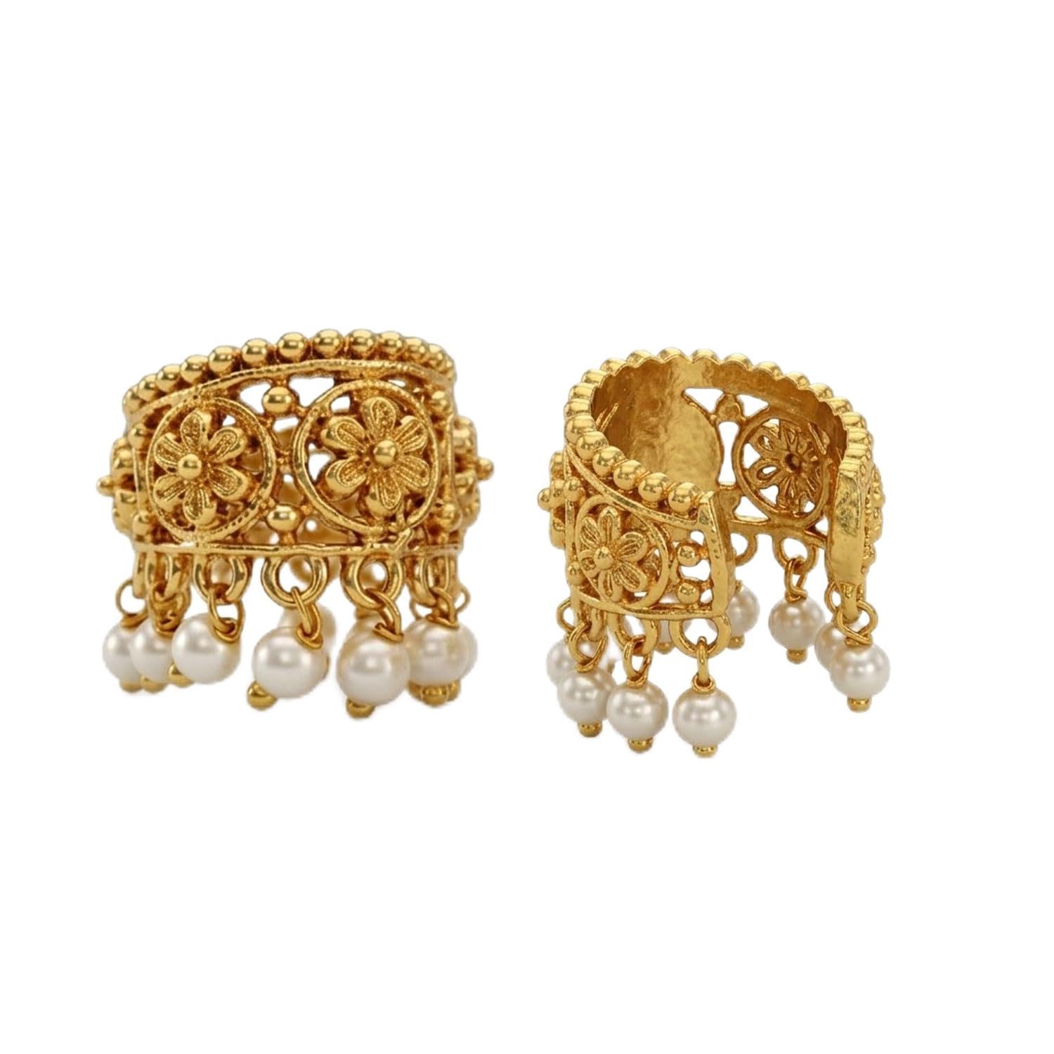 vama FASHIONS Traditional 18K Gold Plated South Indian Bugadi Bigadi Ear Cuff Earrings Temple Jewellery Pearl Drop Helix Ear Rings Maharashtrian Jewellery for Women-picture-1