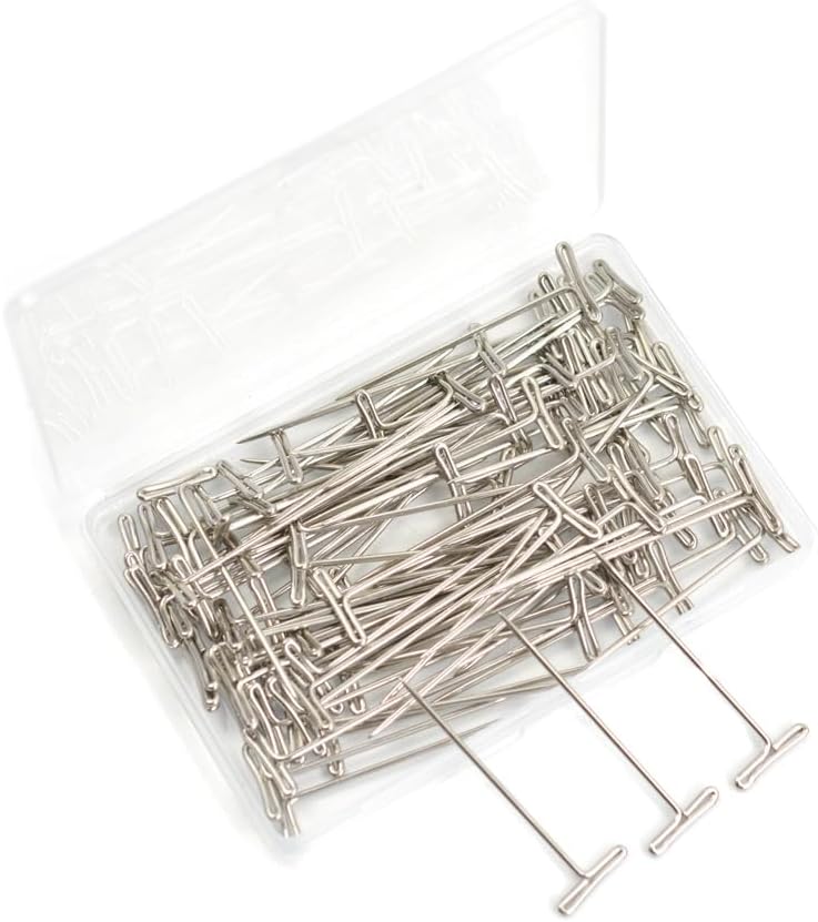50 Pcs Straight T Pins for Blocking Knitting Sewing Modelling Wig Making and Crafts (1.8 Inch)