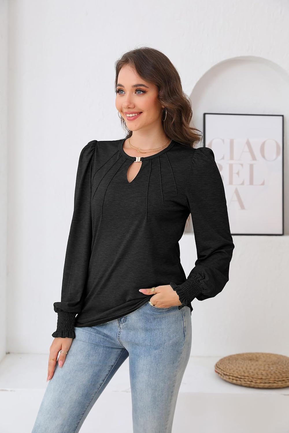 ETCYY Womens Long Sleeve Tops Dressy Casual Blouses Fall Pleated Tunic Trendy Tee Shirts 2026 Vacation Fashion Clothes - Image 3