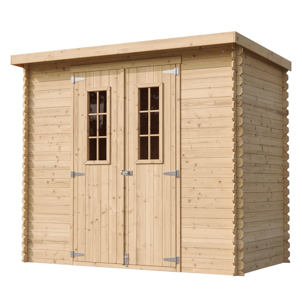 TIMBELA M310C Drewniany domek ogrodowy – szopa ogrodowa z drewna, szer. 239 x dł. 142 x wys. 200 cm / 2,63 m², szopa na rower, wodoodporny dach