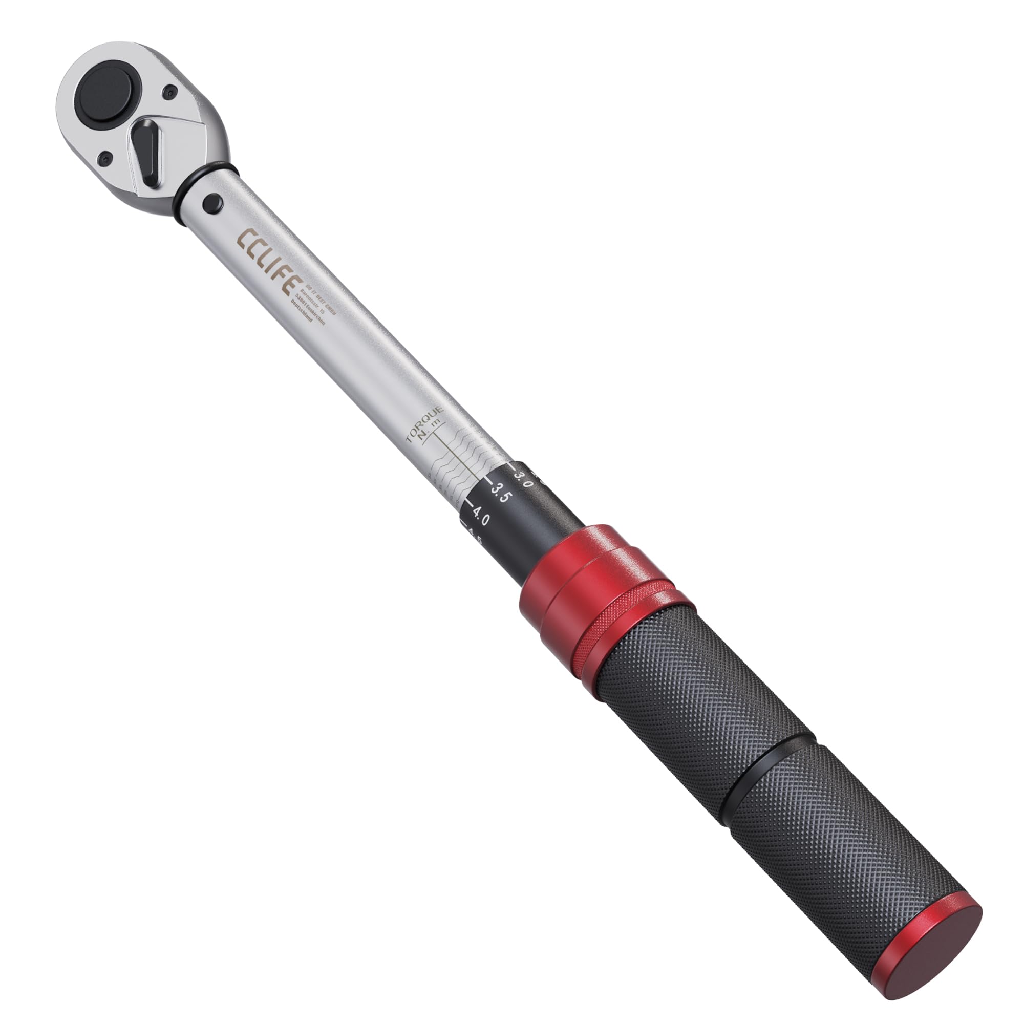 CCLIFE Llave dinamométrica de 3/8 pulgadas Click 10 – 60 N·m – Llave de torsión precisa de acero Cr-V con 72 dientes de trinquete y escala de fácil lectura para bicicleta, motocicleta y taller