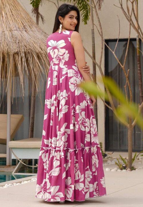 Image of Modestouze Attires Maxi Dress for Women, Floral Dresses for Women Western Sleeveless, One Piece Long Fit and Flare Maxi, Western Outfit for Womens