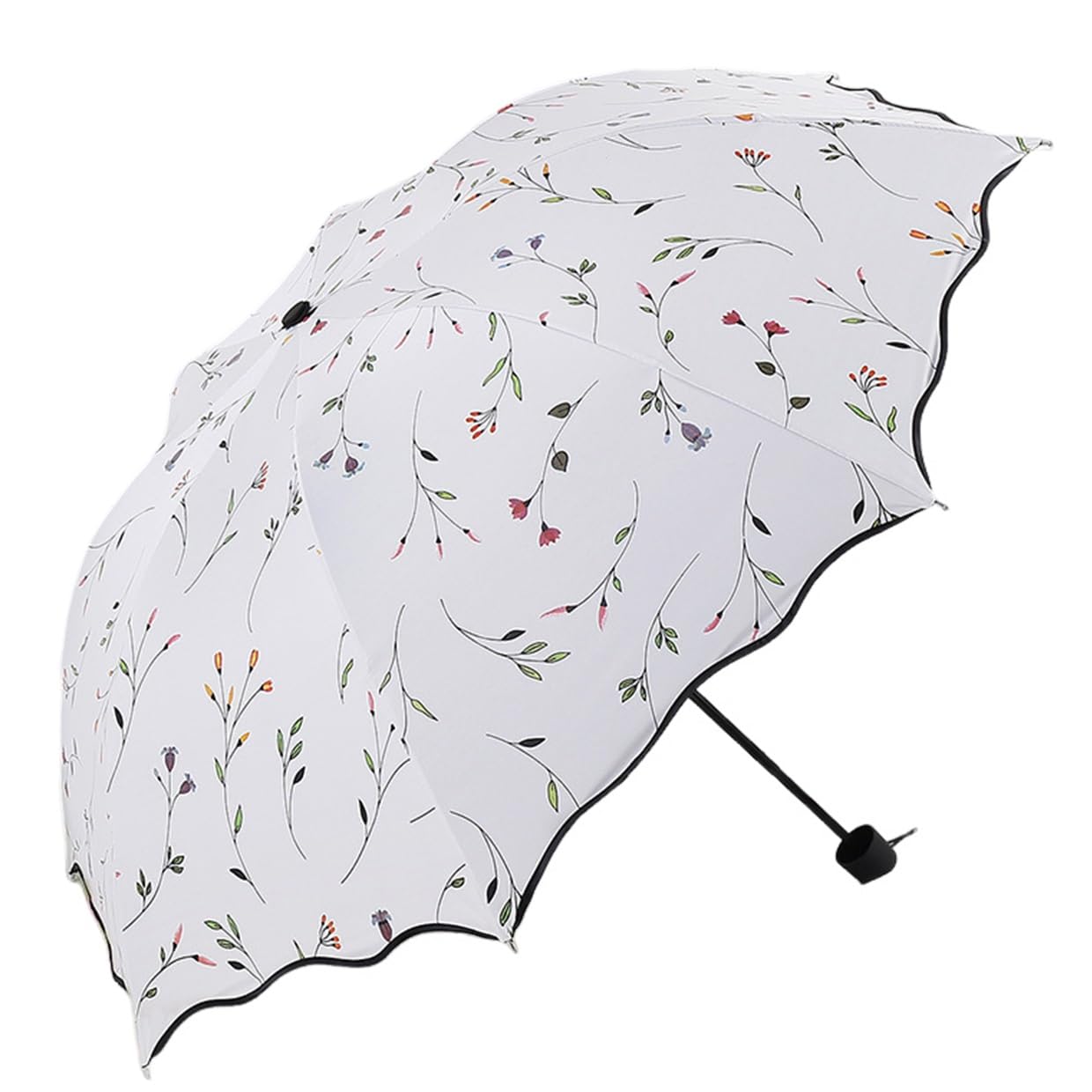 Women’s Folding Floral Sun Umbrella - Portable UV Protection, Windproof & Compact Design for Travel, Garden & Rain