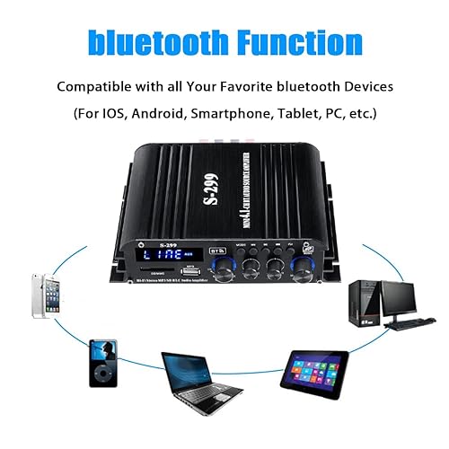 Miniatura 3 de Mini receptor amplificador de audio Bluetooth 5.0 de 4.1 canales, 4 × 50 W + salida de subwoofer activo SUB Jack  Amplificador de coche y hogar de