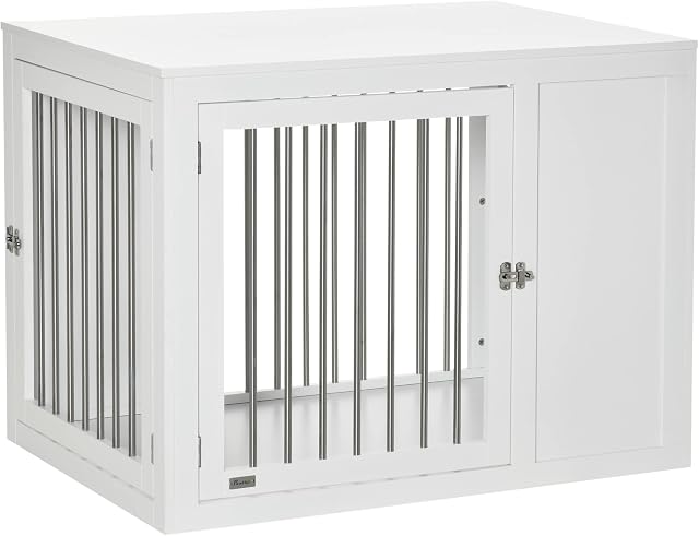 PawHut Furniture Style Dog Crate with Two Doors, End Table Pet Cage Kennel with Locks, for Medium and Large Dogs - White
