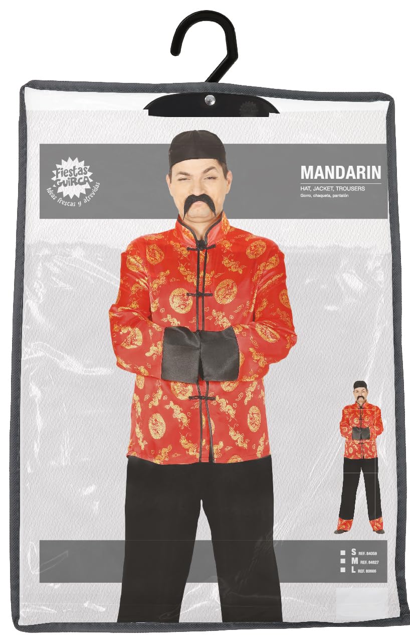 FIESTAS GUIRCA | Disfraz de Mandarín Adulto - Chaqueta, Gorro y Pantalón - Disfraces Asiáticos para Fiestas Temáticas, Carnaval y Halloween - Ideal para Hombre