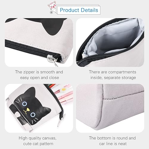 Miniatura 10 de iSuperb - Portalápices convertible para soporte y almacenamiento, de lona y poliuretano, con caricatura de gato adorable cartuchera telescópica con