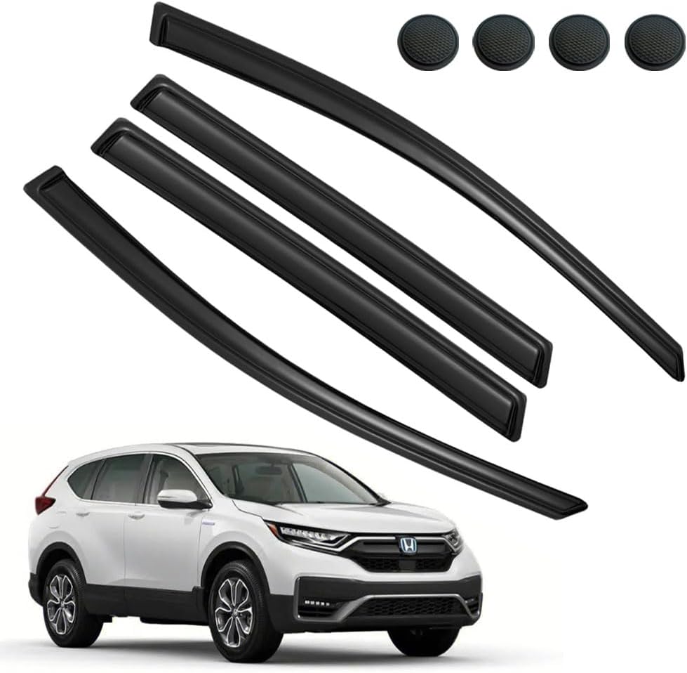 Rain Guards for CR-V 2017-2022, Tape-on Side Window Deflectors, Window Visors for Honda Cars - 4 Rain Guards & 4 Car Coasters For Honda CR-V 2017-2022