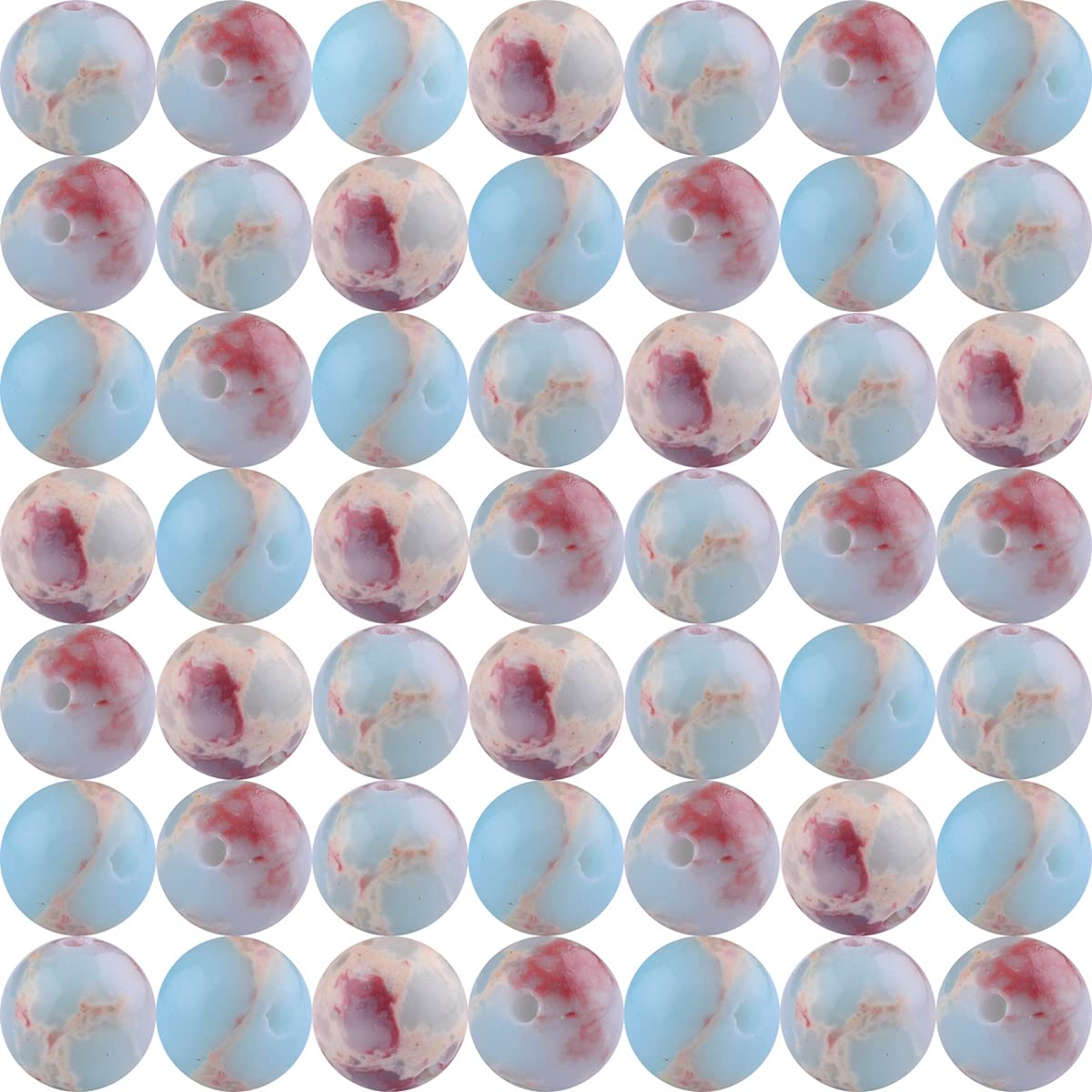 Imperial Jasper Beads Sea Sediment Regalite Round Impression Stone Smooth Gemstone Emperor Ocean Stone Healing Energy Yoga Loose Bead Spacer DIY for Bracelet Necklace Jewelry Making (L.Blue, 8mm)