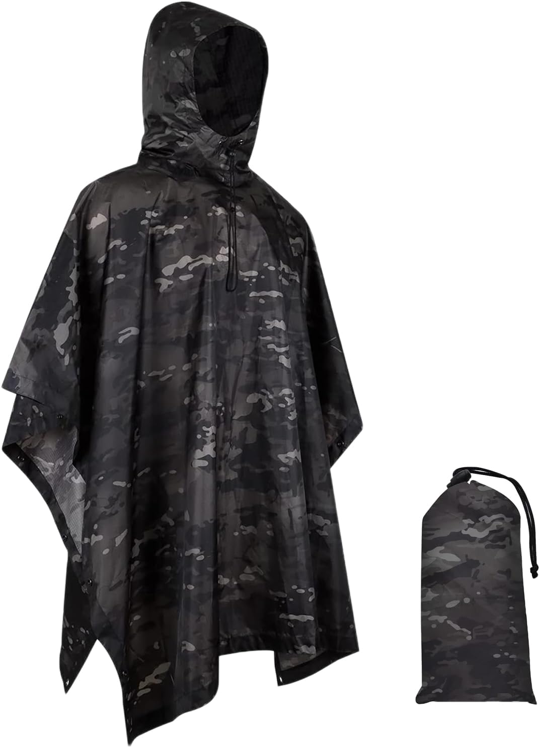 Military Style Poncho Multi Use Rip-Stop Camouflage Raincoat