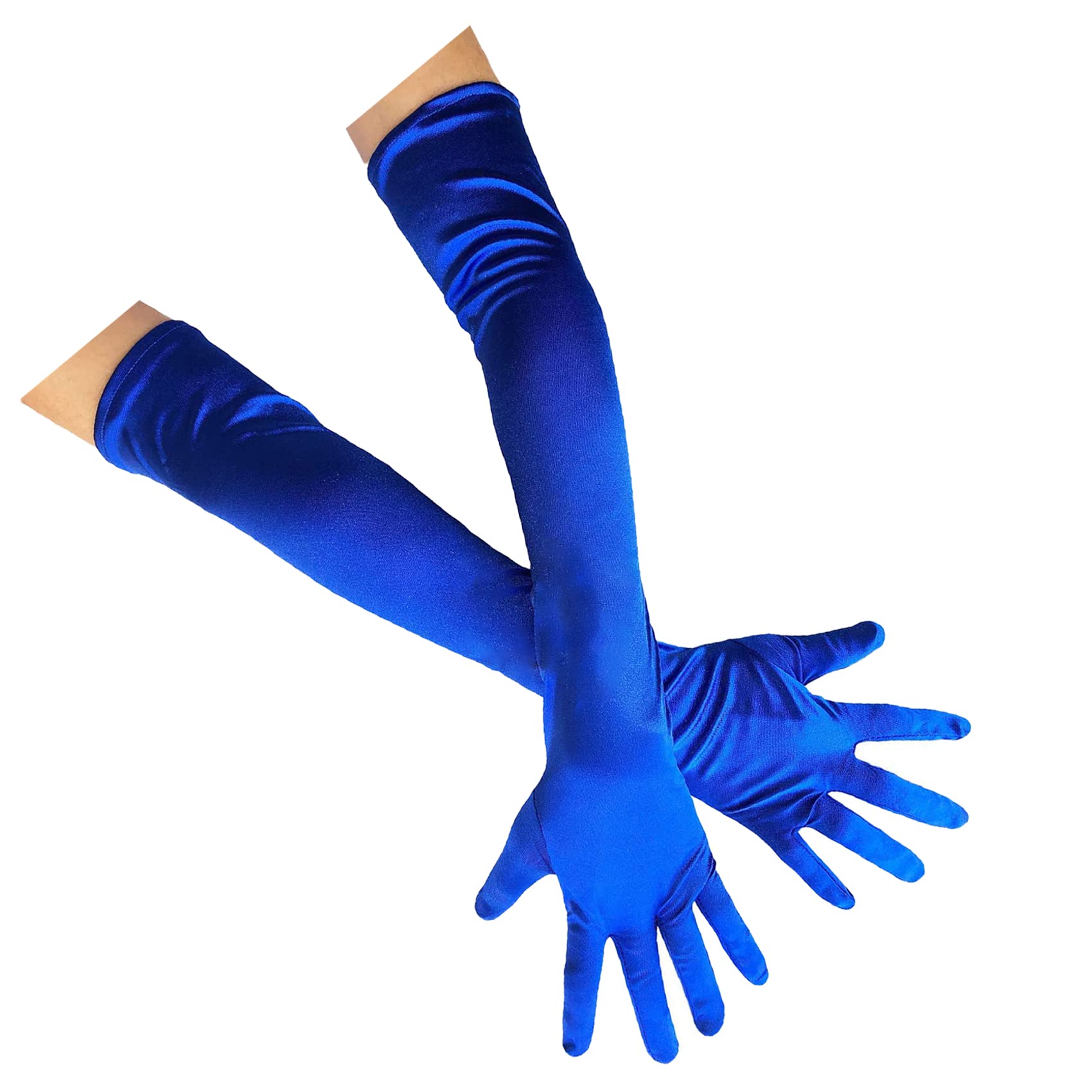 Adult Women Long Satin Gloves 1920s Opera Gloves for Wedding, Ballroom, Evening Party, Dance, Halloween, Cosplay, Royal Blue, One Size