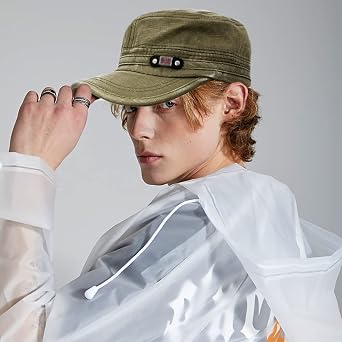 Unisex Cadet Army Cap Adjustable Flat Top Cap Washed Cotton Military Hat Baseball Cap
