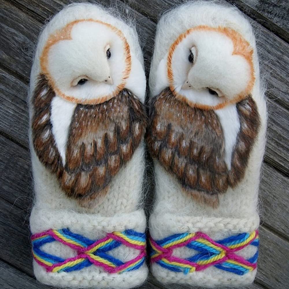 LOVEWLVNCL Handgestrickte nordische Fäustlinge mit Eulen – handgewebte nordische Eulen-Handschuhe aus Wolle, niedliche Winter-warm gefütterte, gemütliche Strick-Fäustlinge for Frauen (Color : #D) Fashion