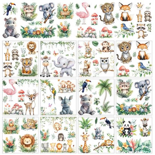 AHANDMAKER 12 Sheets Zoo Animal Rub On Transfer Stickers
