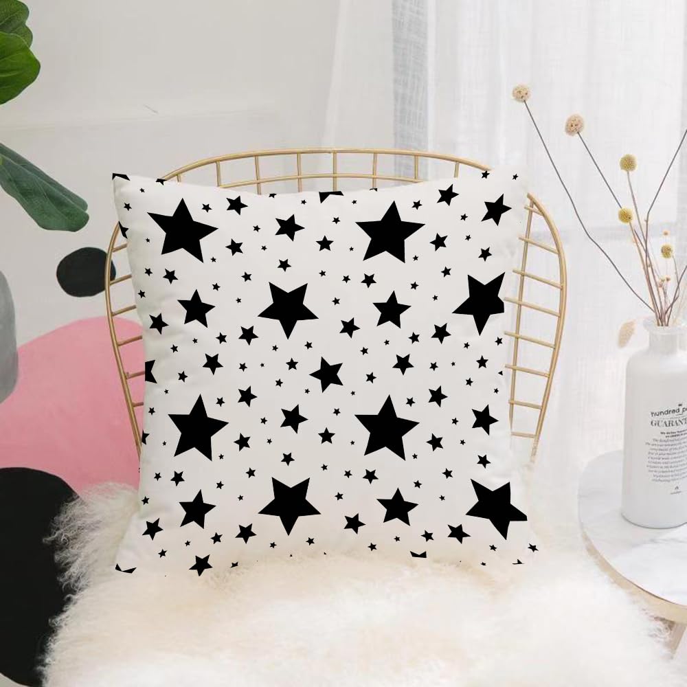 Hyosxw Seamless Pattern With Black Stars On A White - A7 Cushion Cover,Throw Pillow Case Home Decorative For Living Room Bedroom Sofa Chair 18X18 Inch,Seamless Pattern With Black Stars On A White Background. Vector Illustration.,Pillowcase 45X45cm