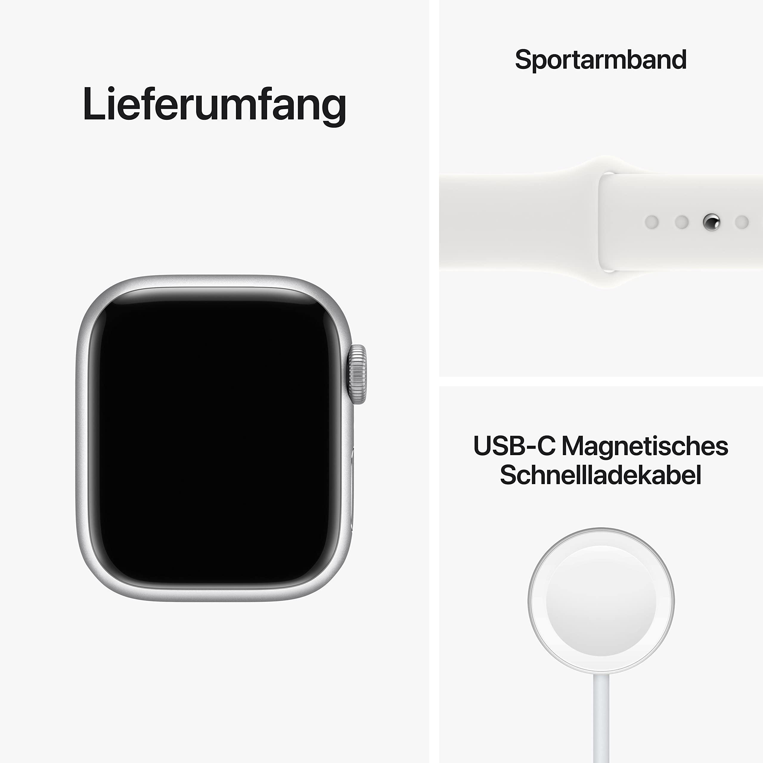 Apple Watch Series 8 (GPS, 45mm) Aluminiumgehäuse Silber met Sportarmband Weiß - One Size (Generalüberholt)