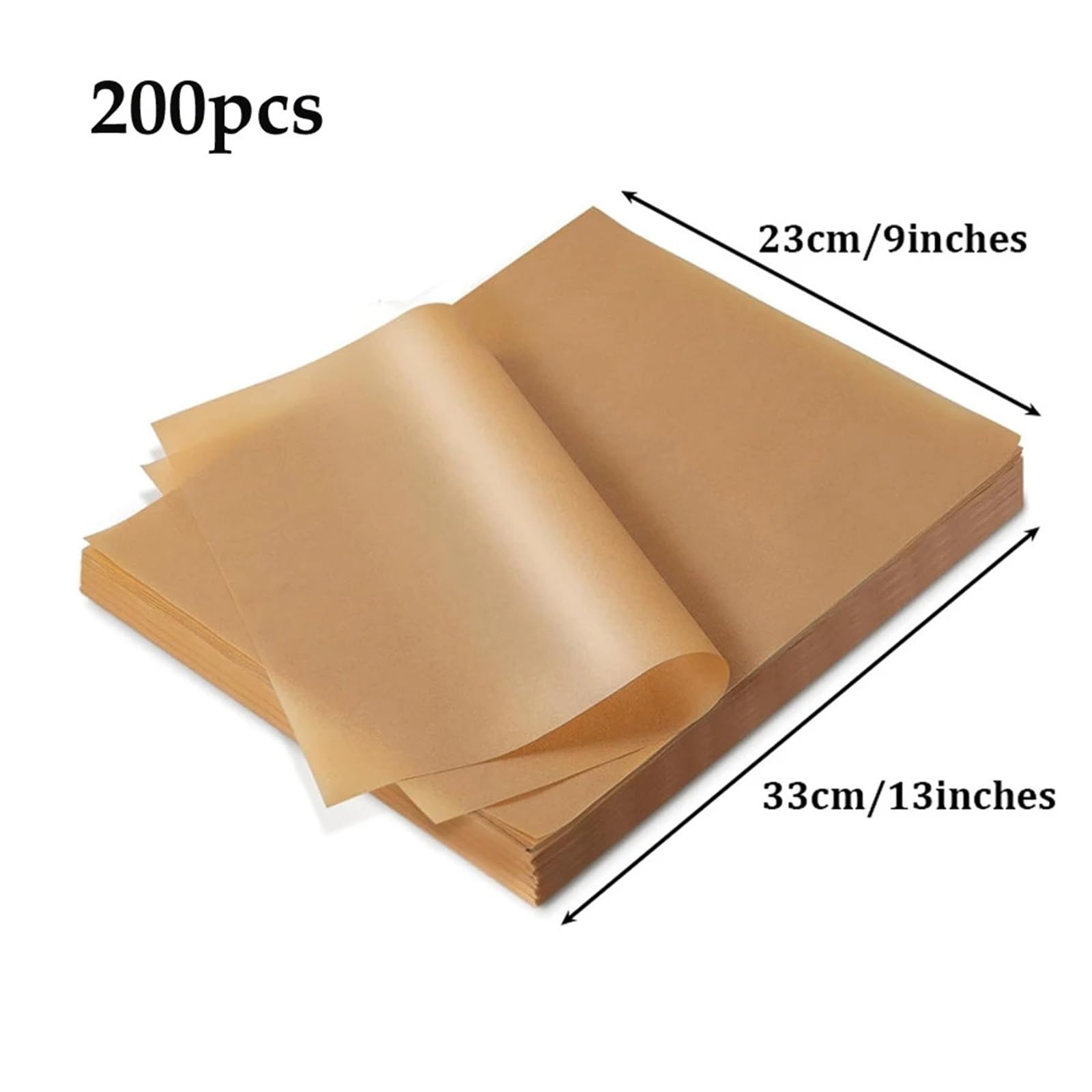 Hojas de papel para hornear precortadas antiadherentes, 200 uds | Pulpa de madera; para cocinar, parrilla, freidora de aire, vapor; 20 * 15cm, 33 * 23cm, 40 * 30cm(M-200pcs)
