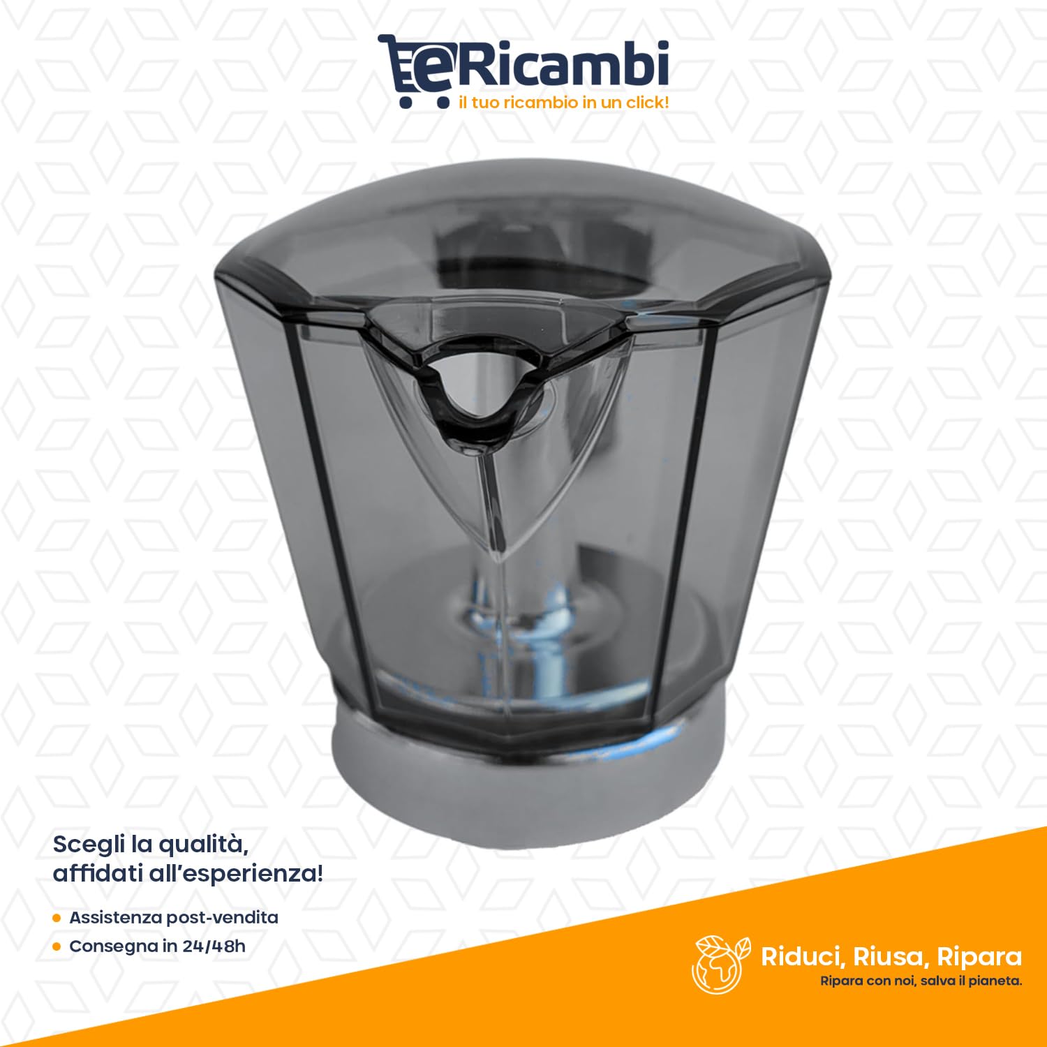 eRicambi, Caraffa Serbatoio Completo per 4 Tazze Compatibile Con Macchina da caffè DeLonghi serie ALICIA, modelli EMK4, EMKE42, EMKE42.R – Ricambio originale di alta qualità