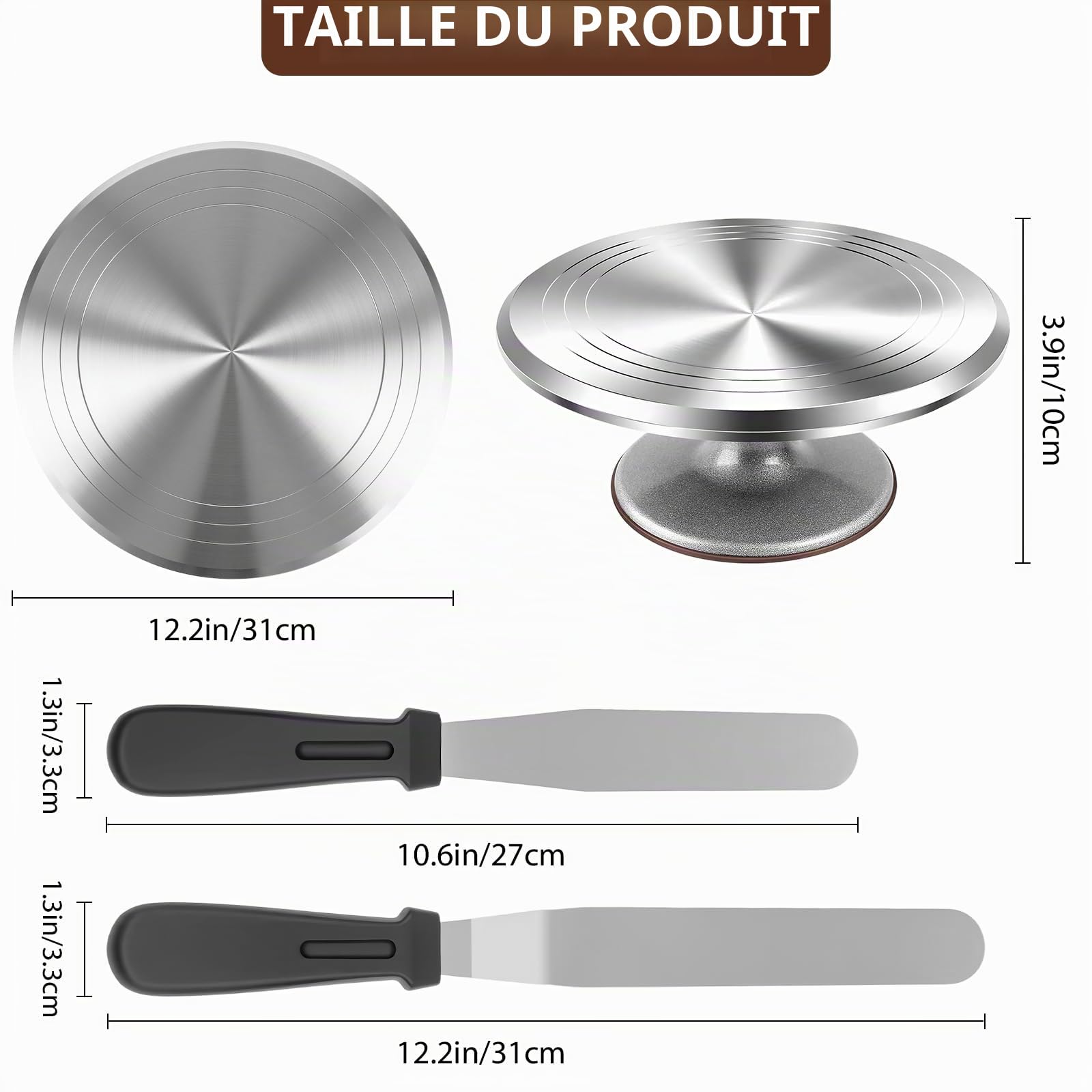 Kit de décoration de gâteau professionnel avec plateau tournant en aluminium, 24 douilles et outils de glaçage, kit de pâtisserie ultime pour débutants et experts