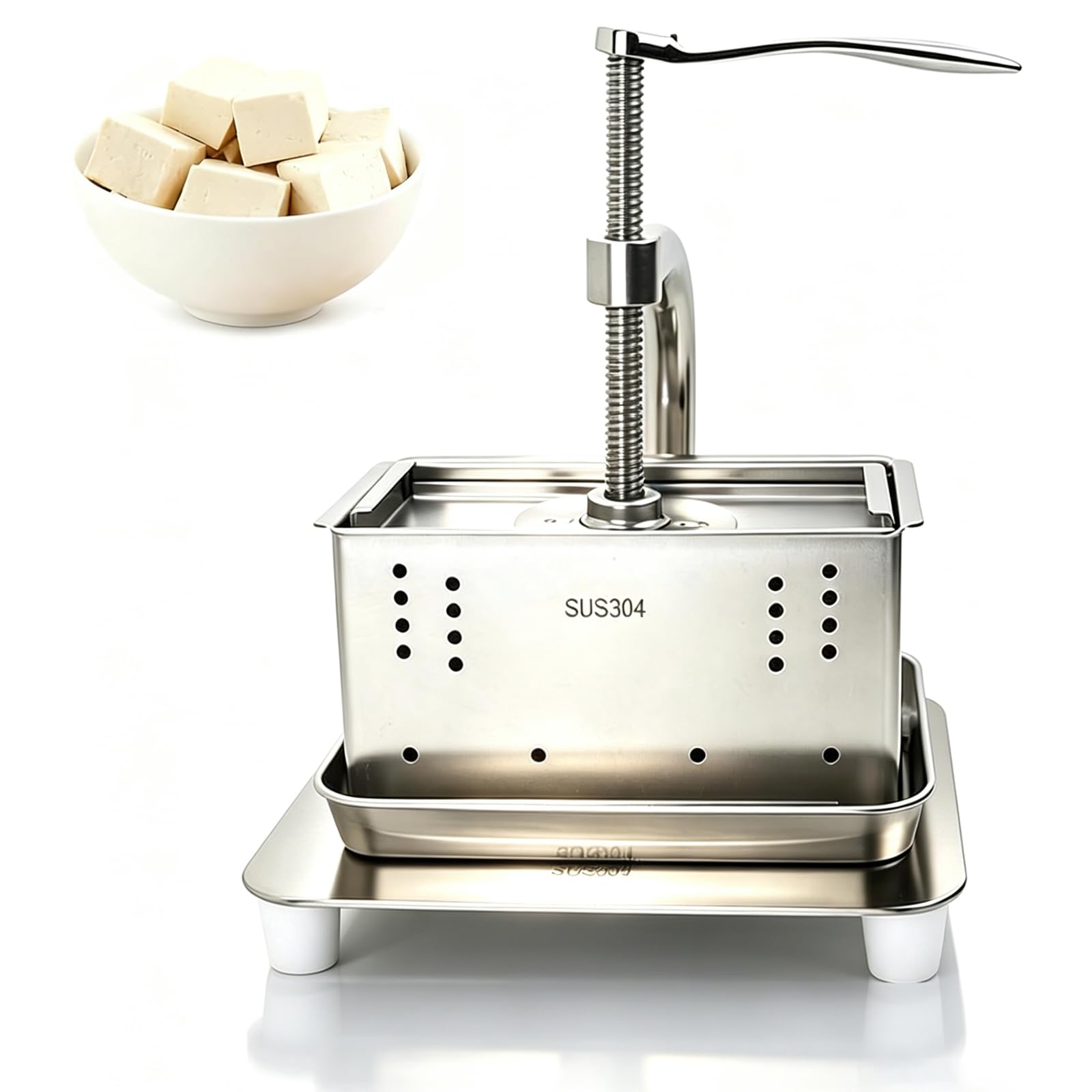 DOJBK Tofu Press, Stainless Steel Tofu Maker, 2l Capacity, Detachable & Easy To Clean, Lever Design, With Presser Towel And Drip Tray, For Homemade Tofu, Paneer, And Cheese Making Tools