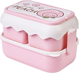 TOPINCN Bento Lunch Box, Cute Cartoon Bento Box Microwaveable Safe Lunch Box Independent Compartment Lunch Container, Plastic Lunch Bento Box Container Stackable Lunch Containers (Pink)