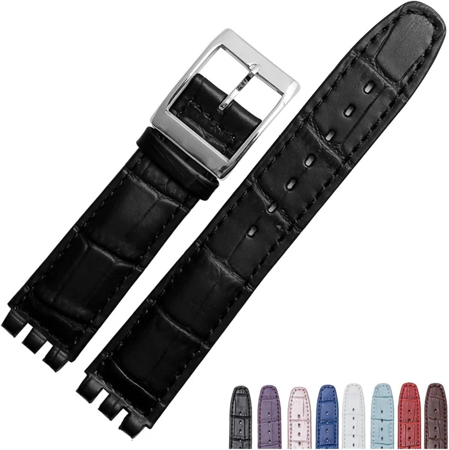 yingyingjia 17mm 19mm Strap Compatible With Swatch Band Genuine Calf Leather Watch Strap Band Black Brown White Waterproof