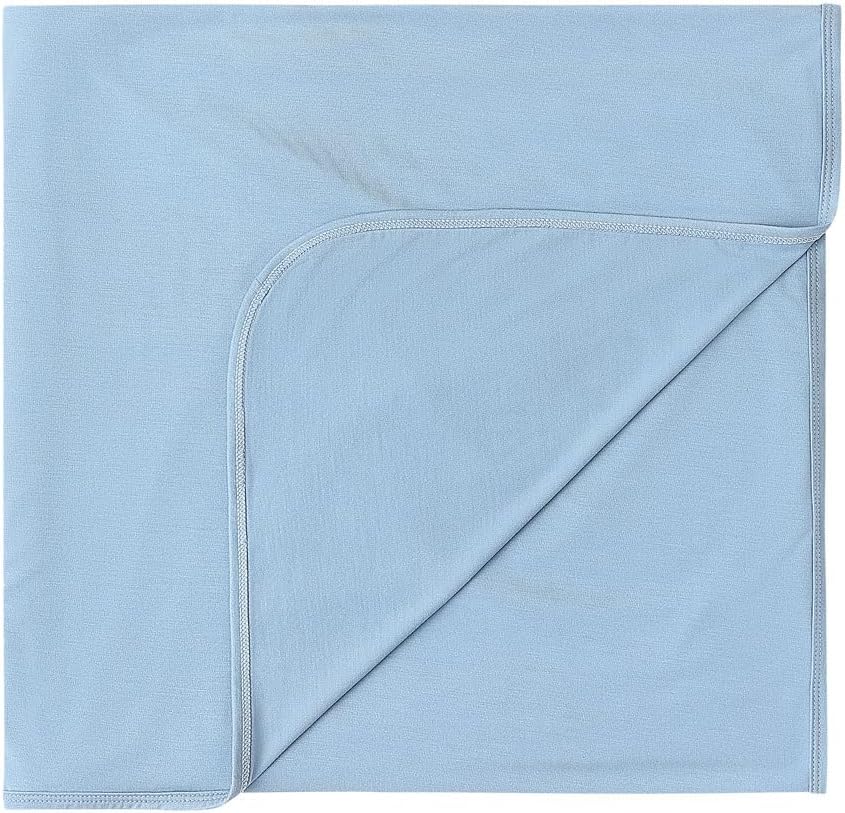 Newborn Baby Swaddle Blanket Set with Baby Knotted Gown, Mittens, Hat - Bamboo Viscose Receiving Blanket Bundle (Dusty Blue)