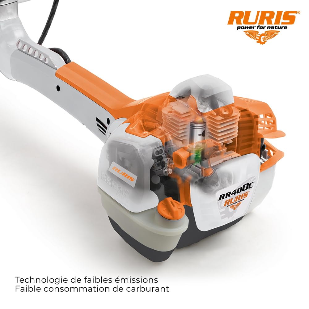 RURIS Power for Nature Débroussailleuse Thermique RR400C 2 Temps 41,5 cm3, 2,8 CV, 255mm - Harnais Dual Balance, Système Antivibrations 5 Points, Orange