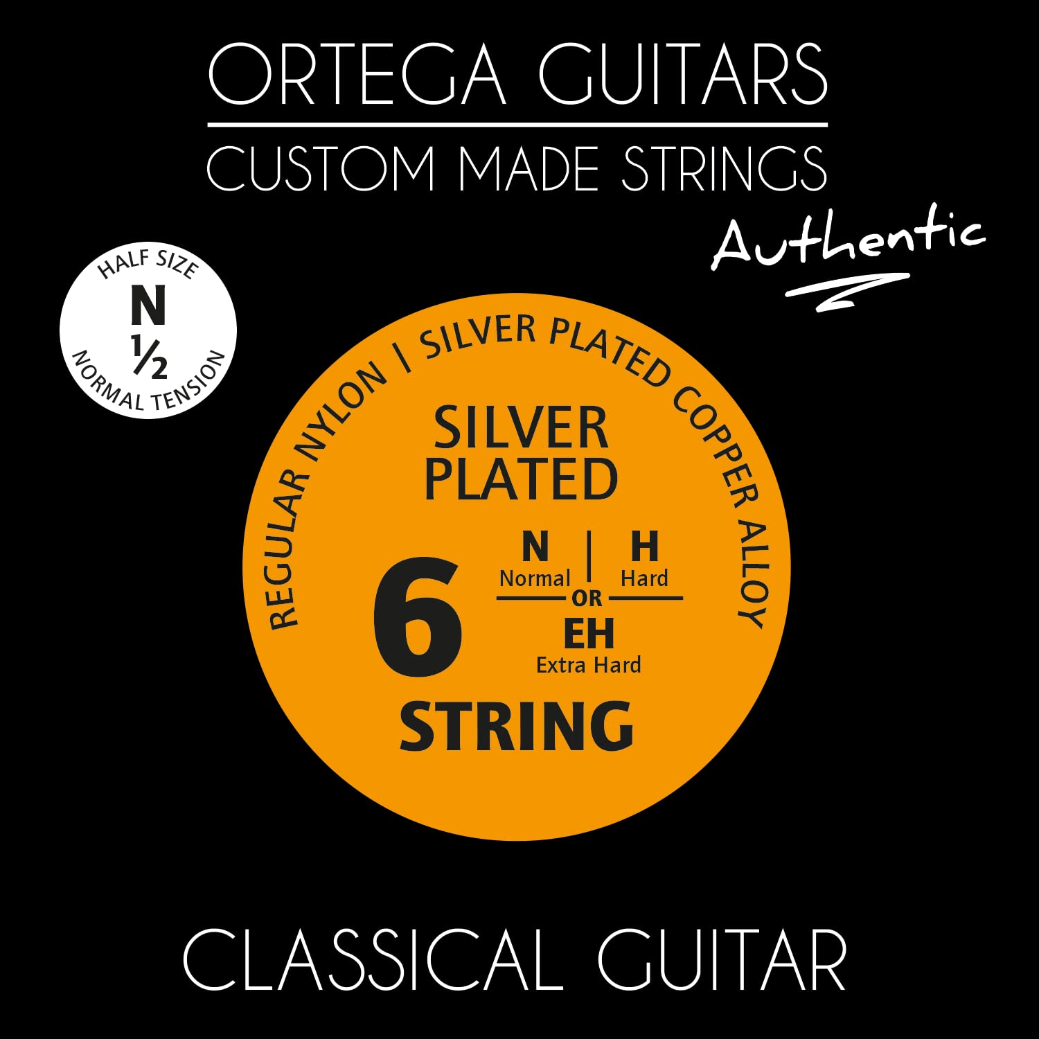 Ortega Guitars Custom Made Strings - Authentic - 1/2 Classical Guitar - Regular Nylon (NYA12N)